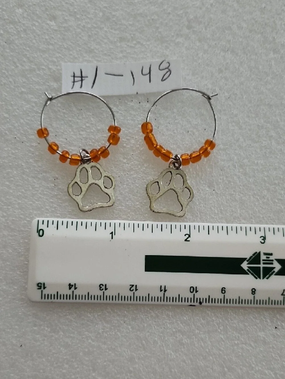 Hand Crafted Orange Beaded Paw Print Hoop Earrings